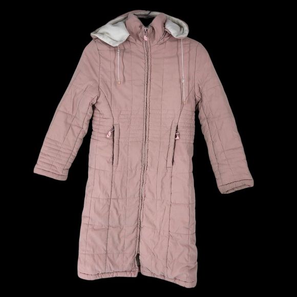 Girls SZ 10 Long Fleece Lined Puffer Coat w/Hood Full Zip Front and Pockets - Picture 1 of 8